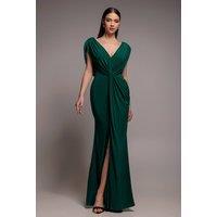 Goddiva Women's Cowl Plunge Draped Mermaid Maxi Dress in Emerald | Size: 6