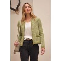 Pure Collection Women's Cotton Wool Tweedy Zip Jacket in Green | Size: 8