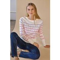 Pure Collection Women's Cotton Wool Zig Zag Stripe Sweater | Size: 18