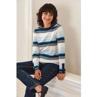 Pure Collection Women's Cotton Wool Stripe Sweater in Blue | Size: 22