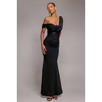 Goddiva Women's Lace Cowl One Shoulder Scuba Crepe Maxi Dress in Black | Size: 12