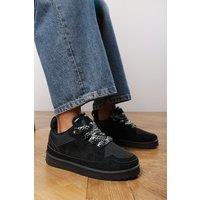 Where's That From Women's 'Darcy' Suede Lace-Up Trainers with Chunky Sole & Mesh Panel in Black | Size: 7