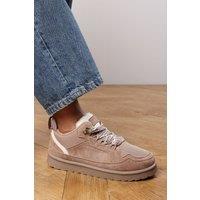Where's That From Women's 'Darcy' Suede Lace-Up Trainers with Chunky Sole & Mesh Panel in Camel | Size: 6