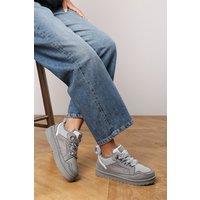 Where's That From Women's 'Darcy' Suede Lace-Up Trainers with Chunky Sole & Mesh Panel in Grey | Size: 3