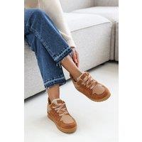 Where's That From Women's 'Mireya' Suede Low Top Trainer With Mesh Panel & Faux Fur Lining in Brown | Size: 5