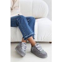Where's That From Women's 'Mireya' Suede Low Top Trainer With Mesh Panel & Faux Fur Lining in Grey | Size: 4