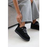 Where's That From Women's 'Xavia' Suede Low Top Trainer Slipper With Faux Fur Lining in Black | Size: 3
