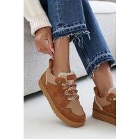 Where's That From Women's 'Xavia' Suede Low Top Trainer Slipper With Faux Fur Lining in Brown | Size: 4