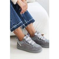 Where's That From Women's 'Xavia' Suede Low Top Trainer Slipper With Faux Fur Lining in Grey | Size: 4