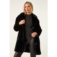 Roman Women's Petite Longline Pocket Fur Coat in Black | Size: 8