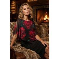 Roman Women's Floral Overlay Premium Stretch Dress in Black | Size: 10