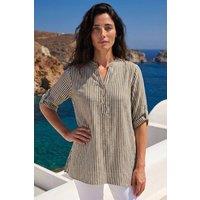 Roman Women's Classic Stripe Button Front Top in Khaki | Size: 18