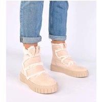 Love Lace Women's Suede Ankle Boots with Fur Lining & Velcro Closure Comfort in Beige | Size: 5.5