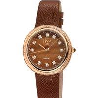 GV2 Women's Arezzo Diamond Tiger Eye Dial Brown Leather Watch