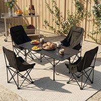 Living and Home Portable Folding Camping Table with 4 Chairs in Black