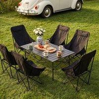 Living and Home Portable Folding Camping Table with 6 Chairs in Black