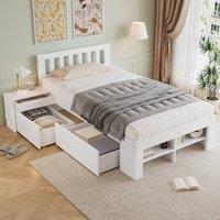 Rolipo White Wooden 3ft Single Bed with Storage Drawers & Bedside Table | Size: Double