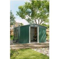Living and Home 8.5 x 8.5 ft Metal Shed Garden Storage Shed, 4-Vent Heavy-Duty Storage w/ Weatherproof Apex Roof & Double Sliding Doors & Base