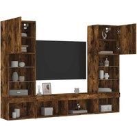 Berkfield Home 5 Piece TV Wall Units with LED Smoked Oak Engineered Wood in Brown