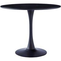 Garden Sanctuary Modern Round Wooden Table with Metallic Base in Black