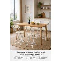 Garden Sanctuary Compact Wooden Folding Chair with Metal Legs Set of 4 in White