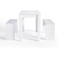Garden Sanctuary Modern Dining Room Table & Benches Set 3 Piece in White