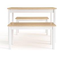 Garden Sanctuary 3 Piece Modern Wood Dining Table & Benches Set in Natural