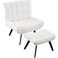 Garden Sanctuary Minimal Comfy Chair with Footstool Set for Living Reading Room in White