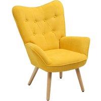 Garden Sanctuary Tufted Button Linen Armchair with Wooden Legs in Yellow
