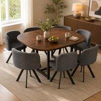 STILVORA Dining Table Set for 6 with Metal Legs in Grey
