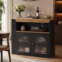 STILVORA Kitchen Island Table with Storage & LED, Black