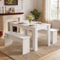 STILVORA Dining Table Set with 2 Benches in White
