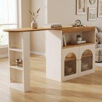 STILVORA Kitchen Island Table with Storage & LED, White