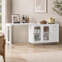 STILVORA Storage Cabinet with Foldable Tabletop & Sliding Doors in White