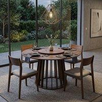 STILVORA Round Dining Table for 4-6 with Slatted Base in Brown