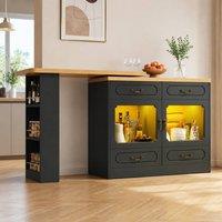STILVORA Bar Table with Storage & Rotating Side Table in Black