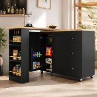 STILVORA Black MDF Storage Cabinet with Castors & Snack Shelf