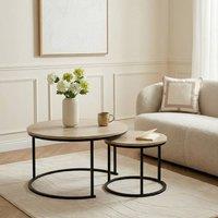 OHS Manhattan Nest of 2 Round Tables Modern End Side Coffee Table in Light Oak