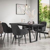 More4Homes Aria Dining Table & Chairs - Black Table Top w Black Legs + Anika Velvet Dining Chair Set Of 4