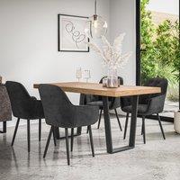 More4Homes Aria Dining Table & Chairs - Oak Effect Table Top w Black Legs + Anika Velvet Dining Chair Set Of 4