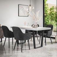 More4Homes Aria Dining Table & Chairs - White Marble Effect Table Top w Black Legs + Anika Velvet Dining Chair Set Of 6