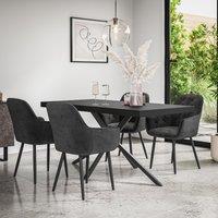 More4Homes Donni Dining Table & Chairs - Black Table Top w Black Legs + Anika Velvet Dining Chair Set Of 6