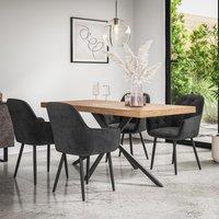 More4Homes Donni Dining Table & Chairs - Oak Effect Table Top w Black Legs + Anika Velvet Dining Chair Set Of 6