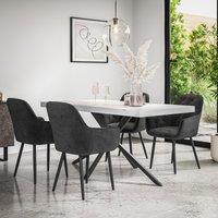 More4Homes Donni Dining Table & Chairs - White Marble Effect Table Top w Black Legs + Anika Velvet Dining Chair Set Of 6