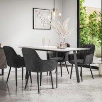 More4Homes Haydon Extending Dining Table & Chairs- White Marble Effect Table Top w Black Legs + Anika Velvet Dining Chair Set Of 6