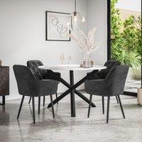 More4Homes Malvern Round Dining Table & Chairs - Oak Table Top w Solid Oak Black Legs + Anika Velvet Dining Chair Set Of 4