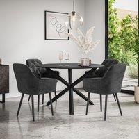 More4Homes Malvern Round Dining Table & Chairs - Black Table Top w Solid Oak Black Legs + Anika Velvet Dining Chair Set Of 4