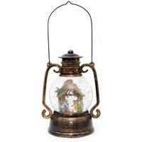 Shatchi 30CM Large Christmas Musical LED Water Filled Swirling Glitter Lantern Light Nativity Decoration in Brown