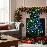 Shatchi 4Ft/120cm Stars Fibre Optic Christmas Tree LED Pre-Lit in Green | Size: 4ft