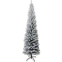 Shatchi 7FT Snow Flocked Artificial Slim Christmas Pencil Tree Holiday Home Decorations with Pointed Tips & Metal Stand in White